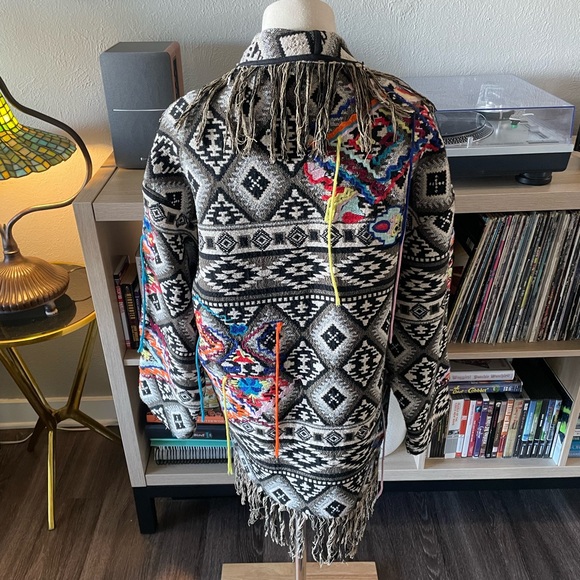 Southwest Colorful Woven Yarn Fringe Zara Cardigan Jacket - Picture 3 of 6